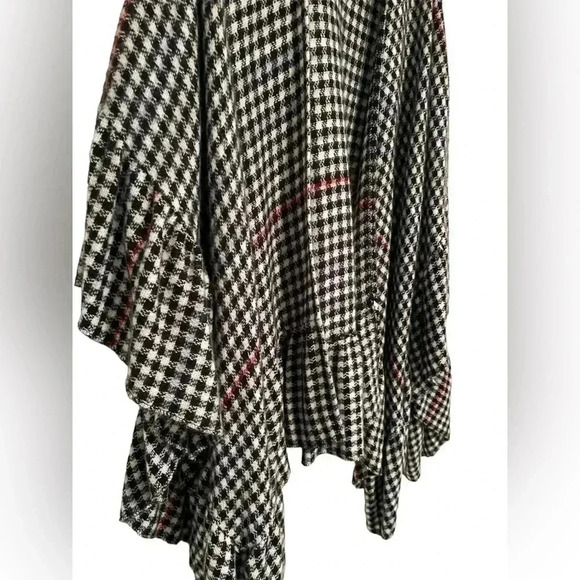 Torrid Women's Academia Black, Red, & White Gingham Ruffle Cape Ruana Shawl - Picture 2 of 5
